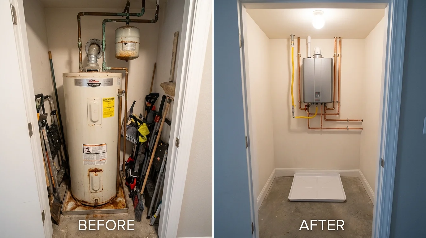 Tank water heater versus wall-mounted tankless unit comparison for Wildomar, CA homeowners