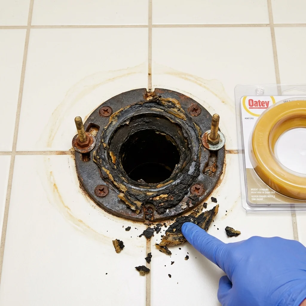 Failed wax ring showing water seepage at the base of a toilet in a Wildomar, CA home