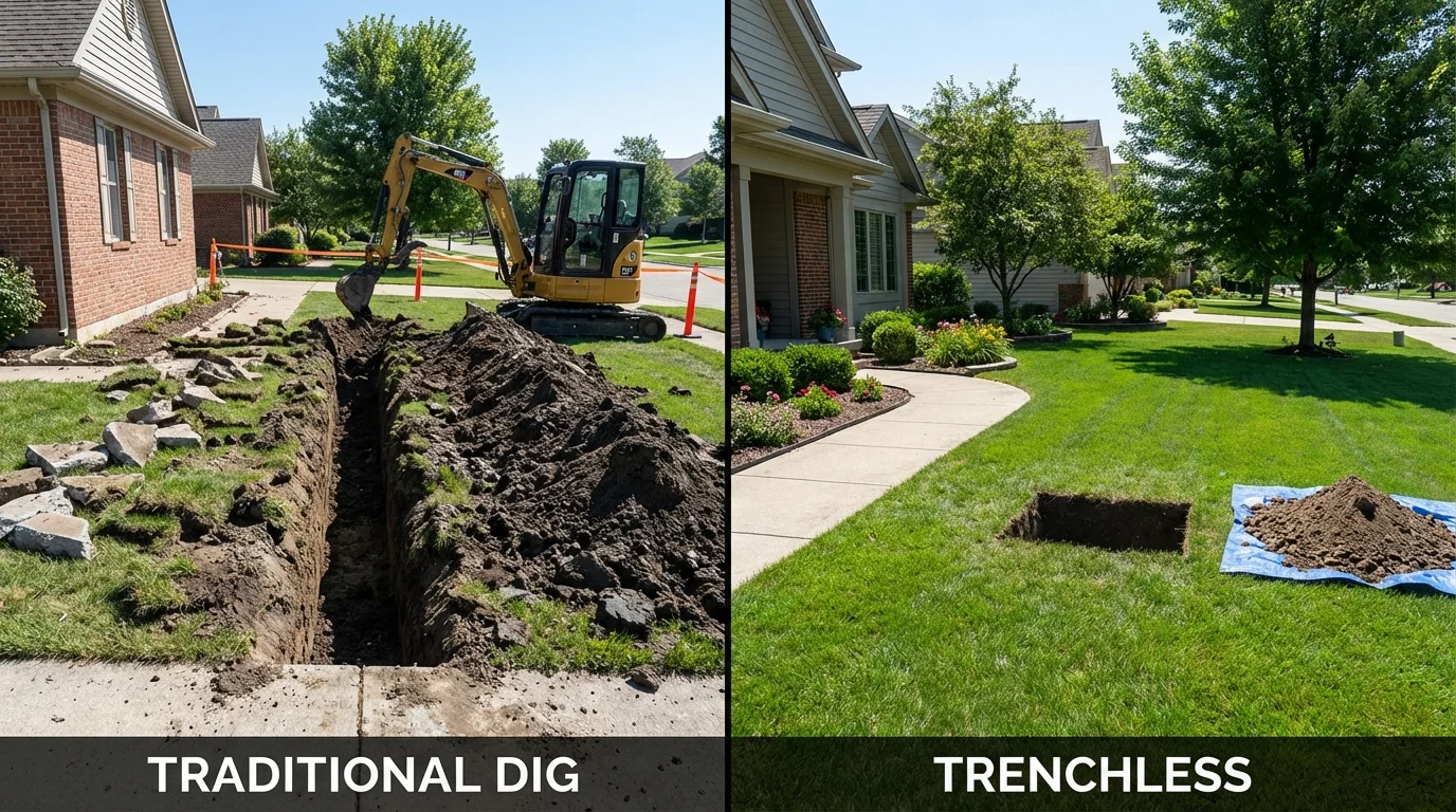 Trenchless sewer repair with minimal yard damage versus traditional excavation in Wildomar, CA